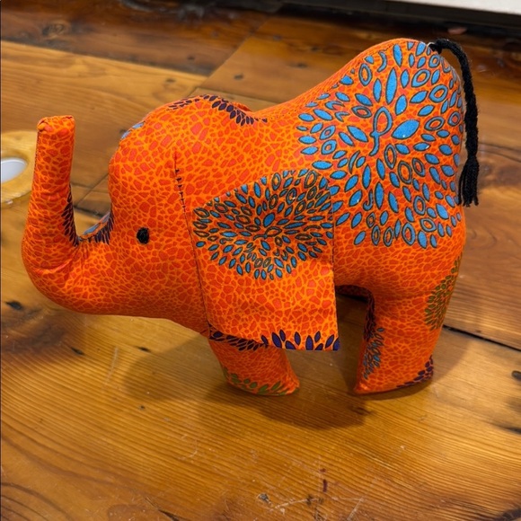 Handmade Orange and Blue Elephant Decor Accent Stuffed Animal Plush Toy - Picture 2 of 8